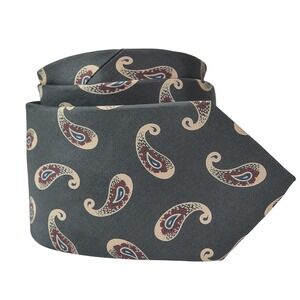 Mario‎ Valentino Vintage 100% Silk Necktie USA Designer Paisley Gray Beige Red
